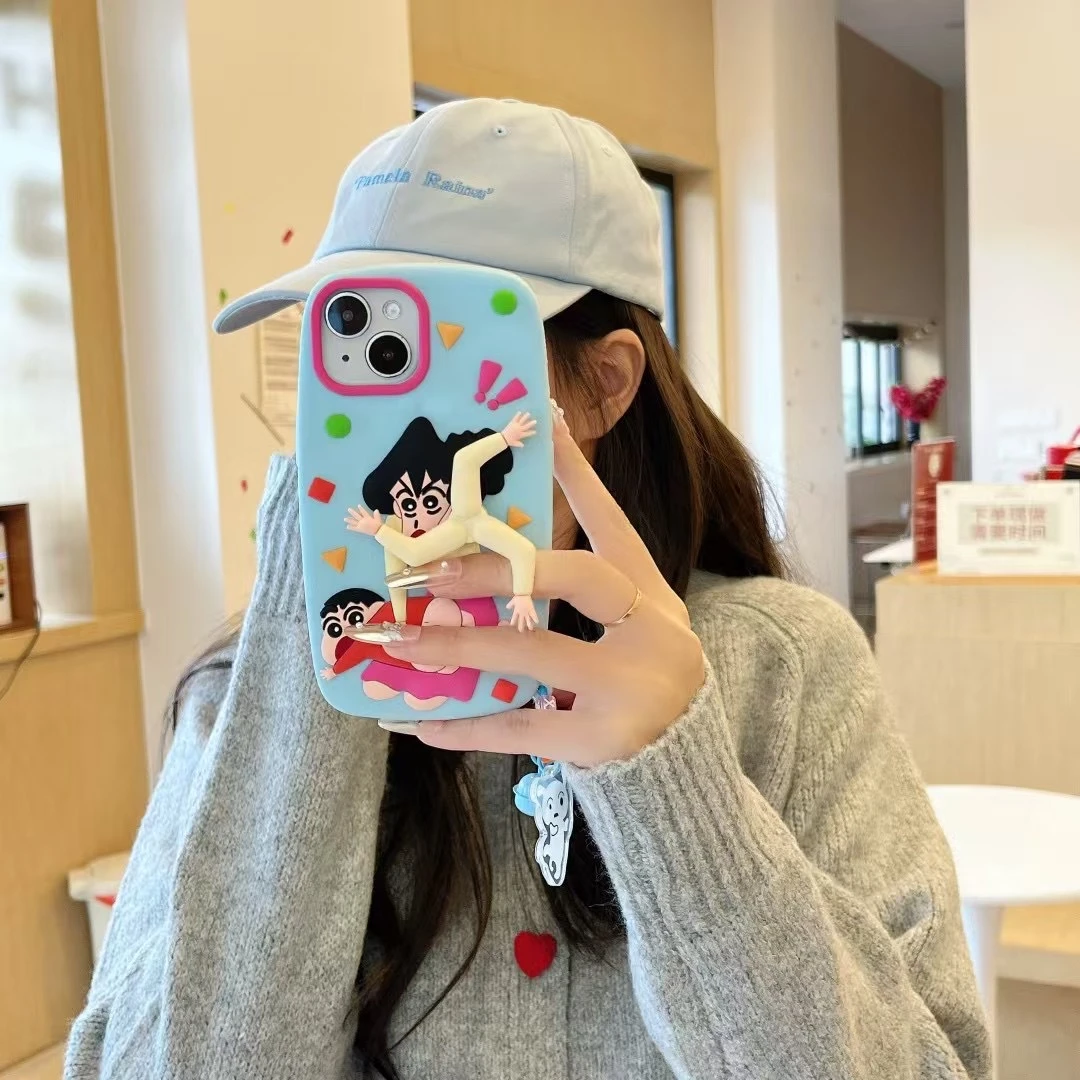 美伢旋转手机壳打小新屁屁苹果1516适用13/14pro max手机壳防摔套