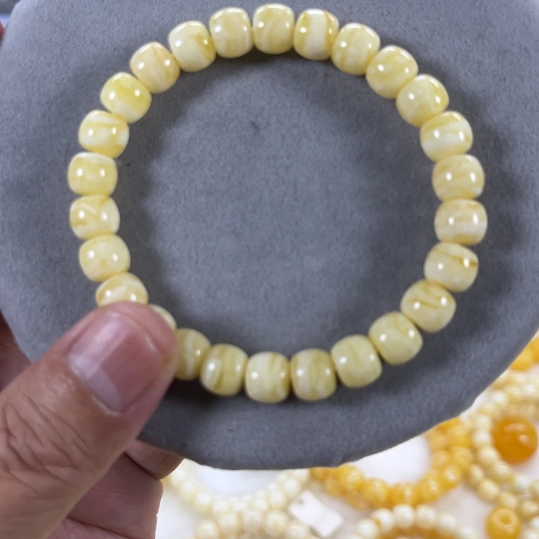 蜜蜡手串未镶嵌纯天然俄料瓷白花虎皮