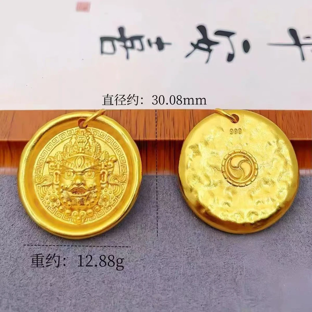 合金吊坠 [黄财神坠】双面金色雕刻复古手工高保国潮女王中古时尚