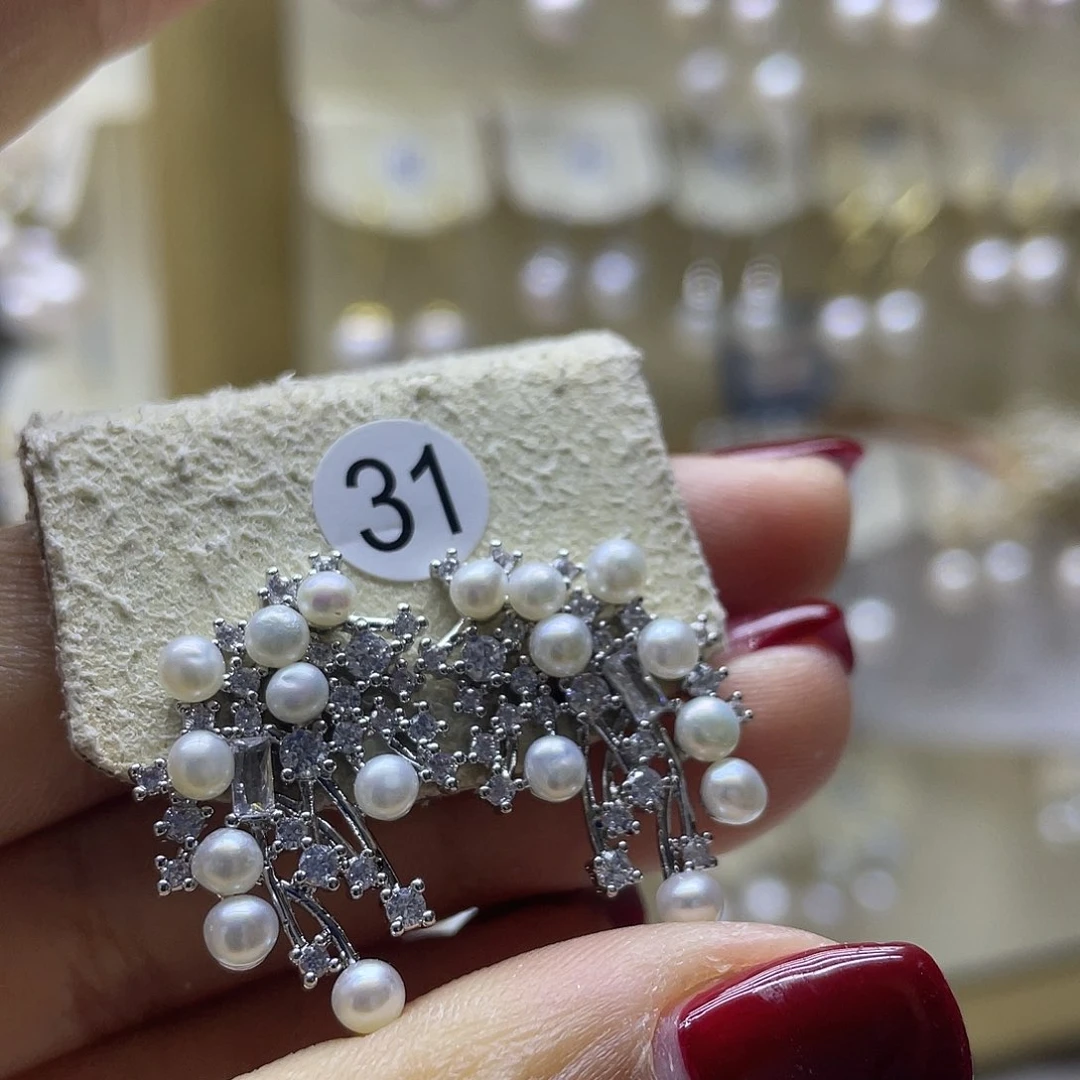 淡水珍珠耳饰银S925镶嵌