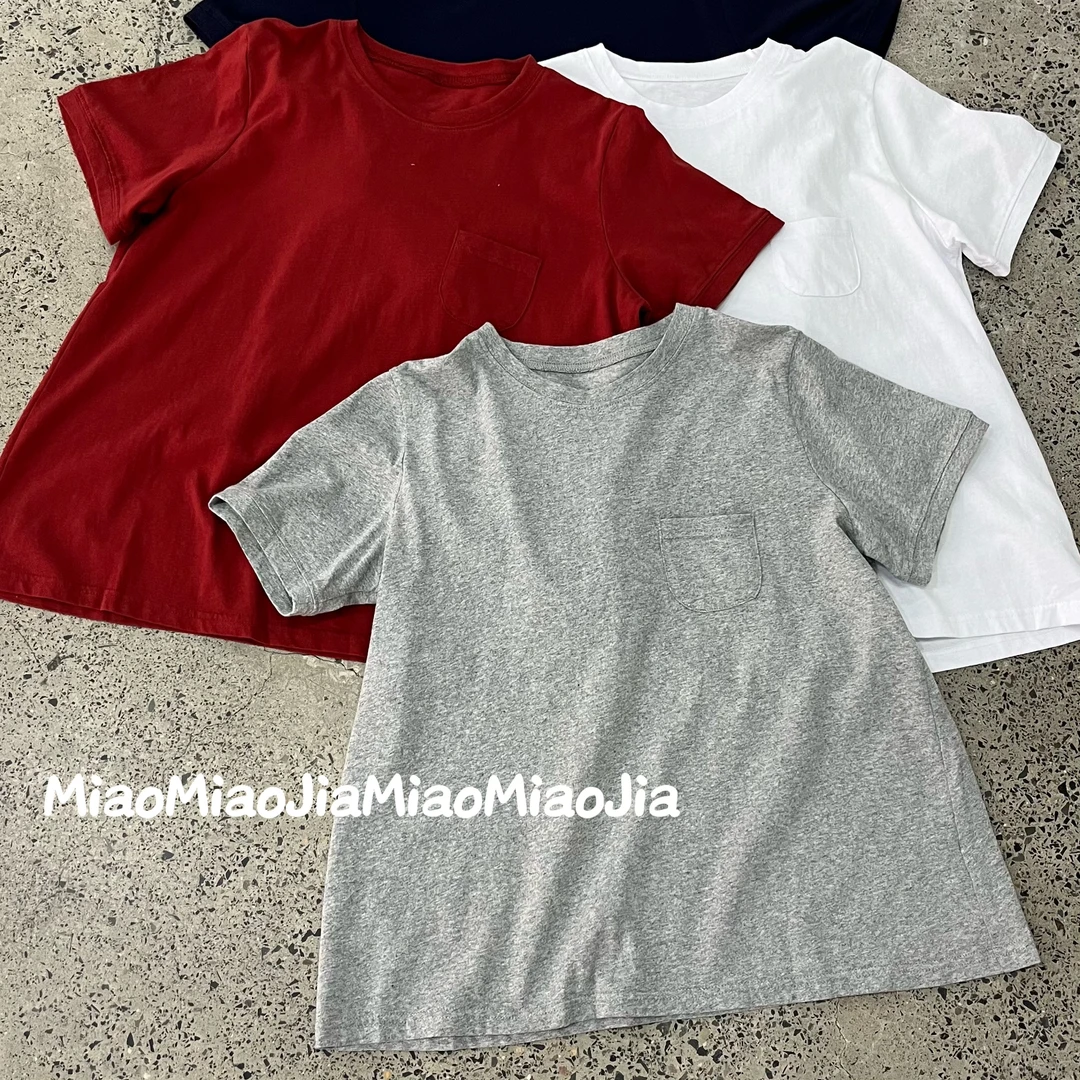 /苗苗家/『老汉衫』百搭纯色圆领上衣宽松显瘦口袋短袖T恤