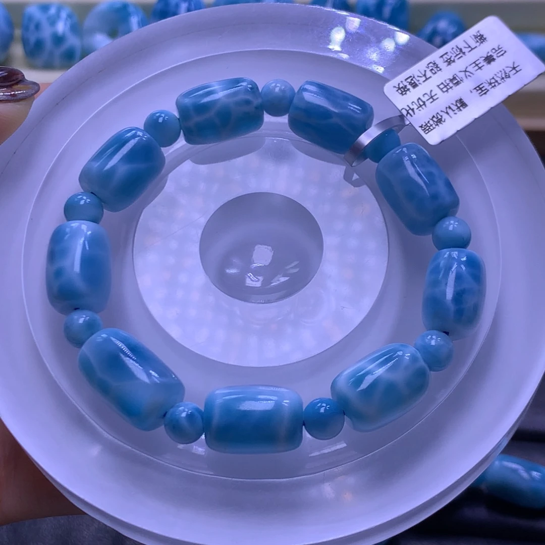 针钠钙石（海纹石）未镶嵌手链精品11mm桶珠手串色差略异