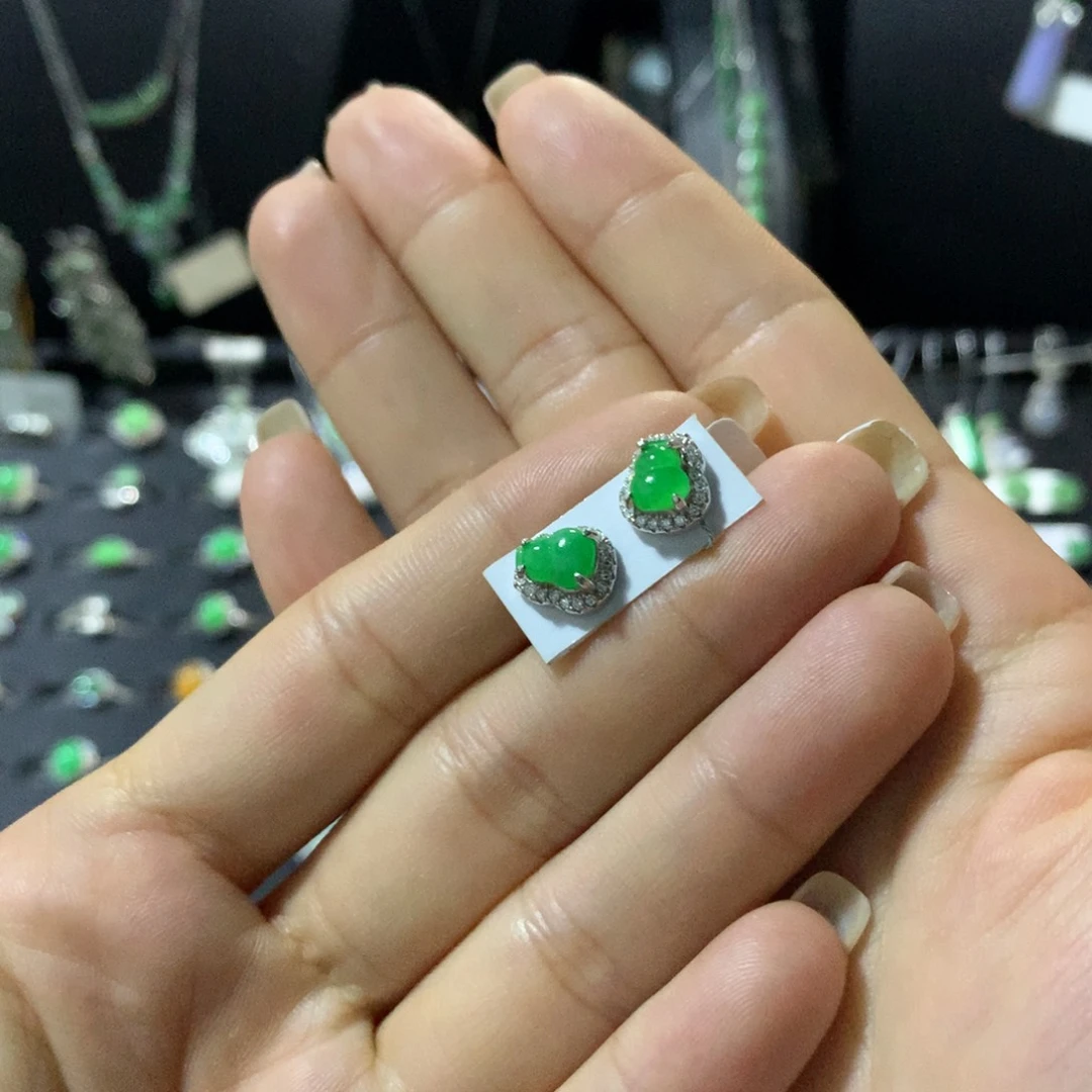 翡翠银S925镶嵌耳饰