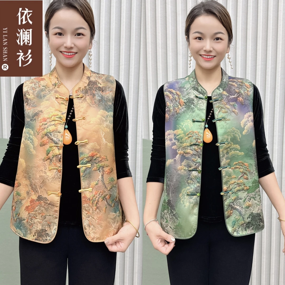 新中式国风马甲女2025春季新款复古马夹中老年妈妈装无袖坎肩上衣