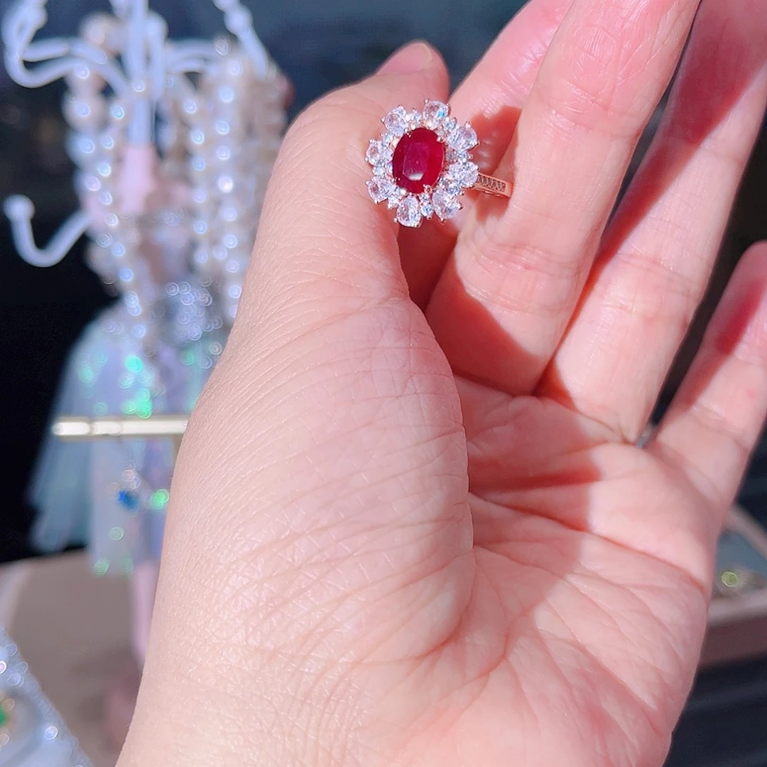 红宝石戒指银S925镶嵌