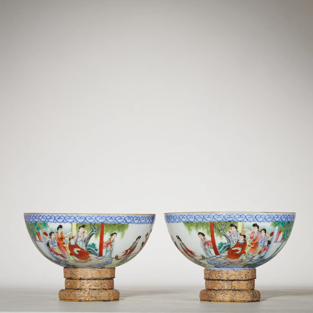 4049民国·粉彩红楼梦人物薄胎碗(一对)【古董拍卖】