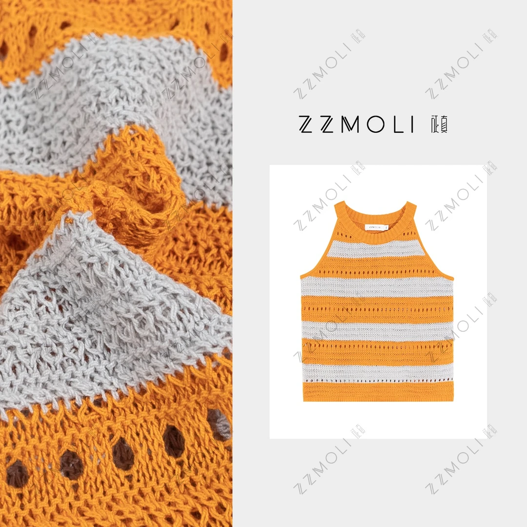 ZZMOLI休闲彩条针织背心女款洋气衣服时尚镂空无袖上衣ZBY90339