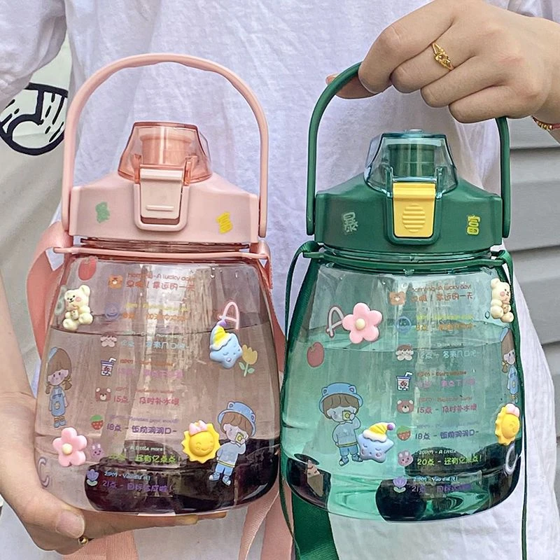 高颜值网红吸管大肚杯大容量1500ml可爱水杯便携水杯学生专用超大