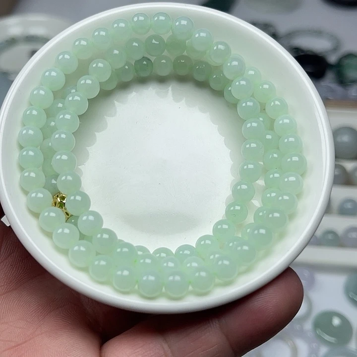 翡翠未镶嵌耳坠果绿色卡6项链65颗