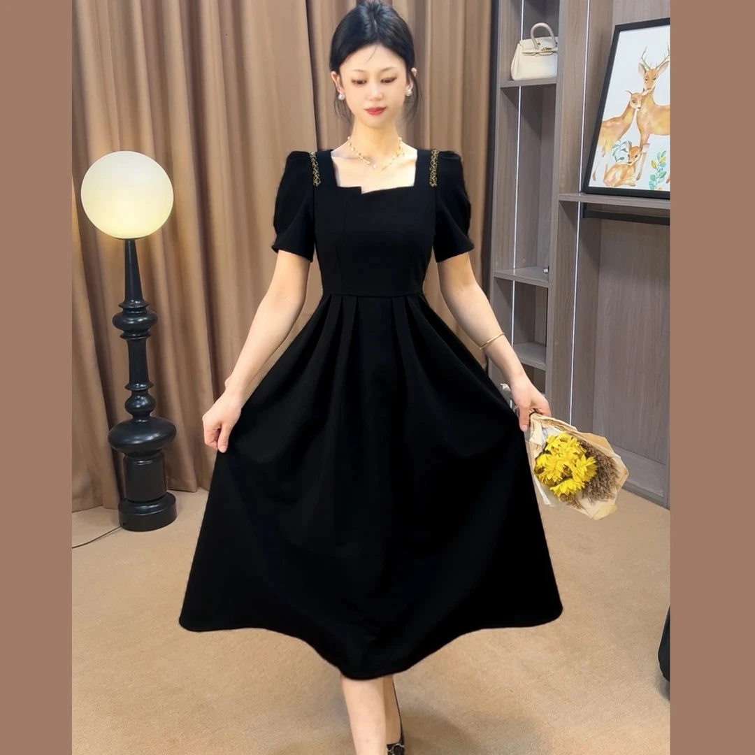 【思语定制】新款高级设计感不规则领显瘦气质收腰连衣裙RS2515
