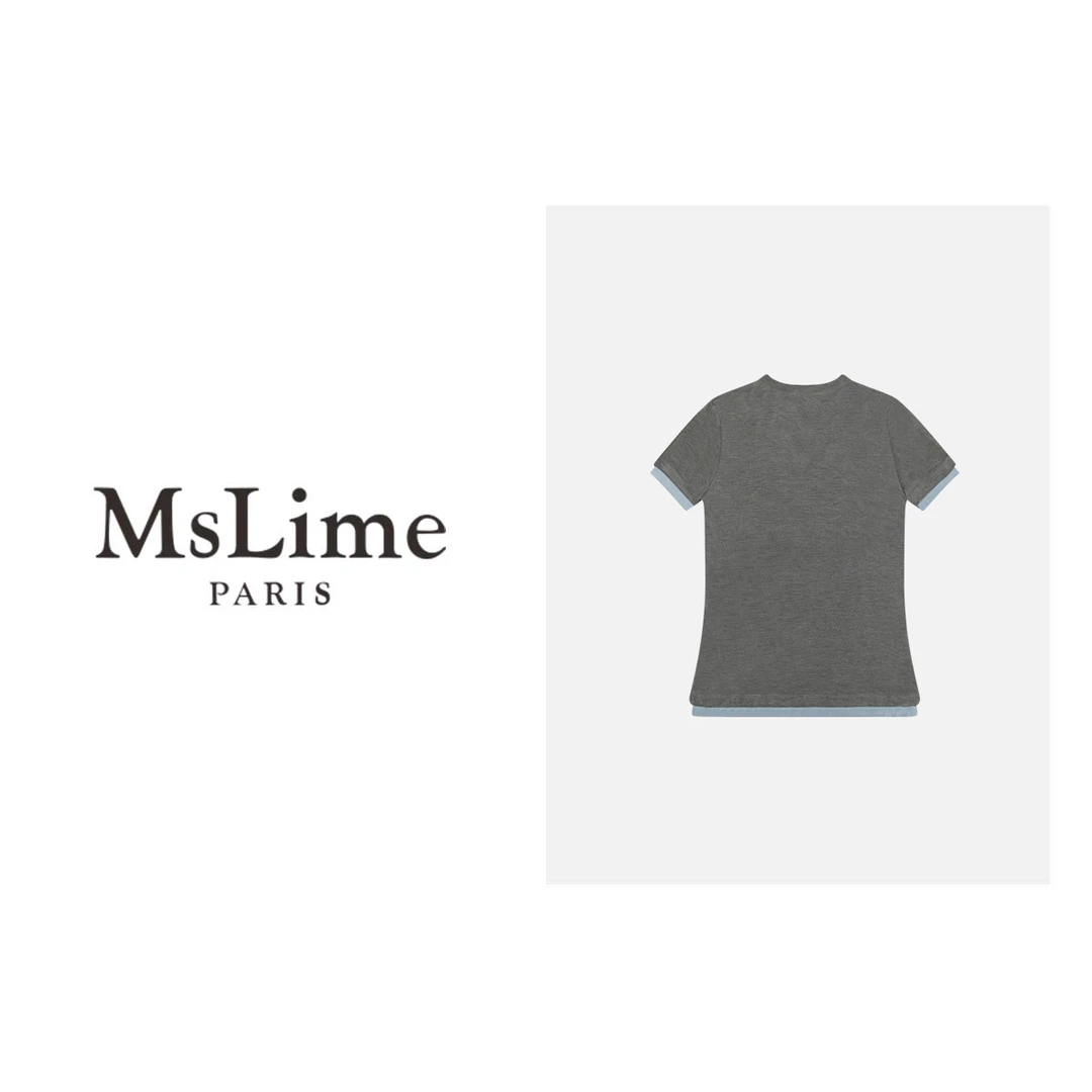 王嬛嬛MsLime24年新款简约设计师休闲真两件T恤 HC2A0129