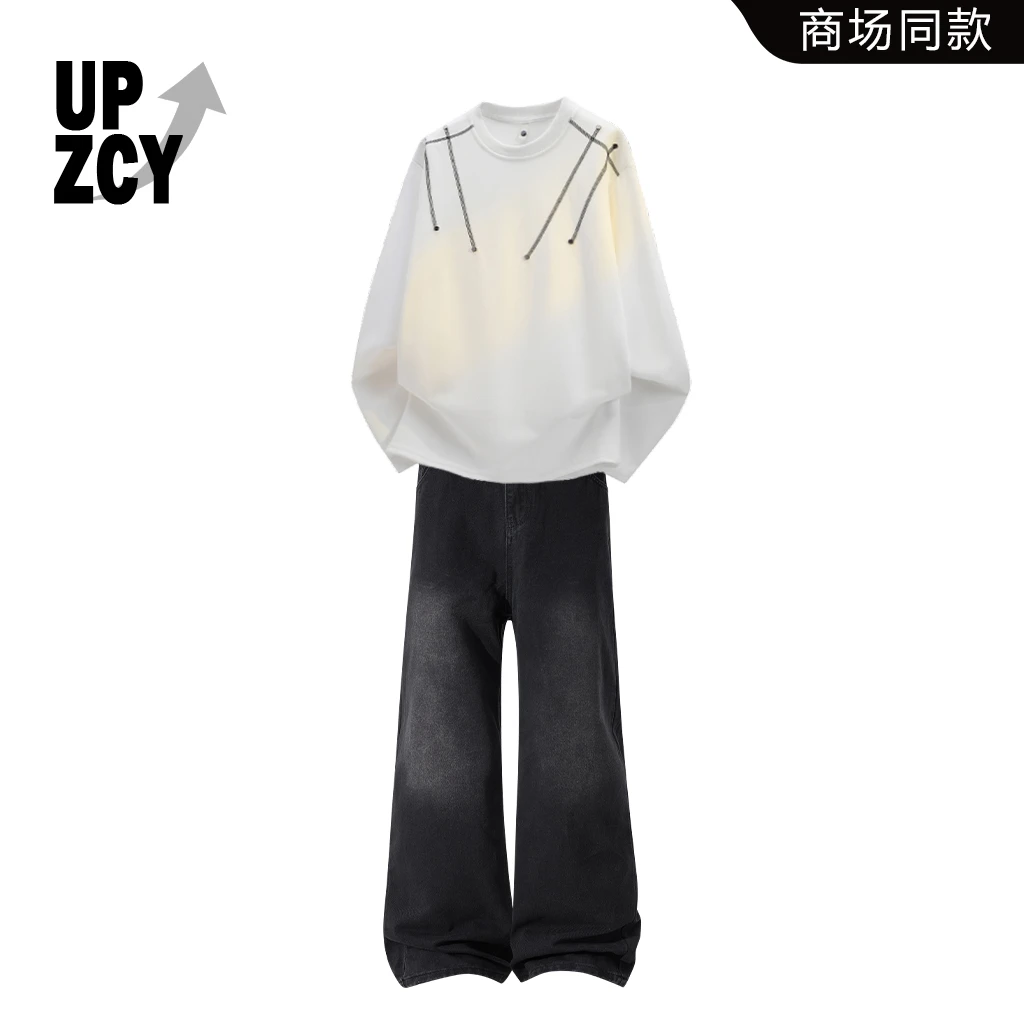 UPZCY秋季铆钉卫衣套装男宽松休闲时尚痞帅高级感上衣水洗牛仔裤