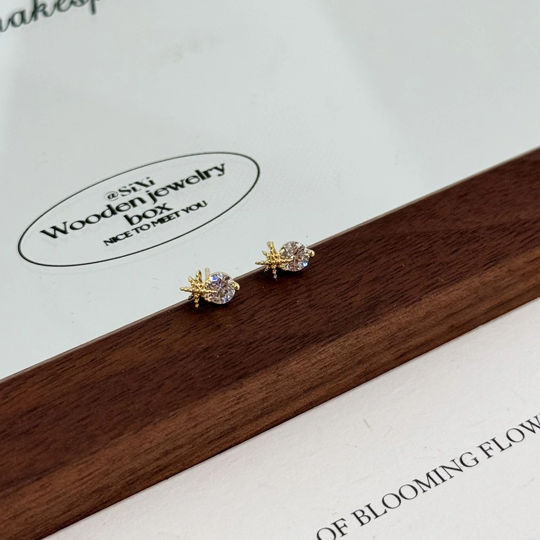 铜合金锆石耳饰 ES-363超精致法式镶钻八芒星迷你时尚耳钉