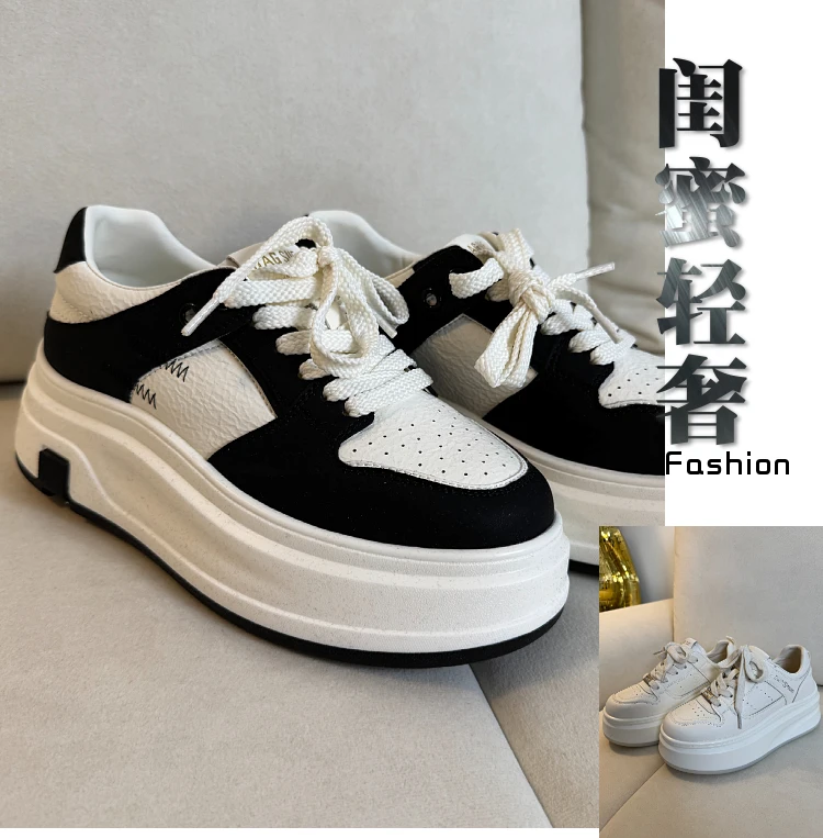 【闺蜜轻奢】2025春季新款厚底增高小白鞋女百搭系带运动休闲板鞋