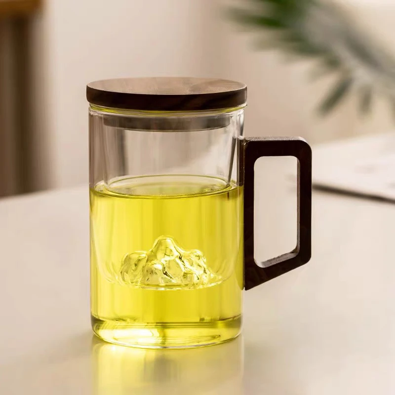 高硼硅玻璃茶水分离观山款茶杯个人泡茶杯子