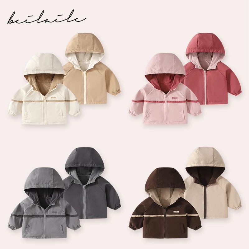 【双面穿连帽外套 】婴儿童休闲带帽外套上衣男女宝宝秋装J11