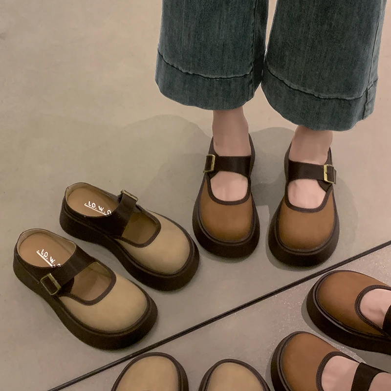 贾不假女式拖鞋外穿2025春季新款复古风时尚小个子厚底韩系半拖鞋