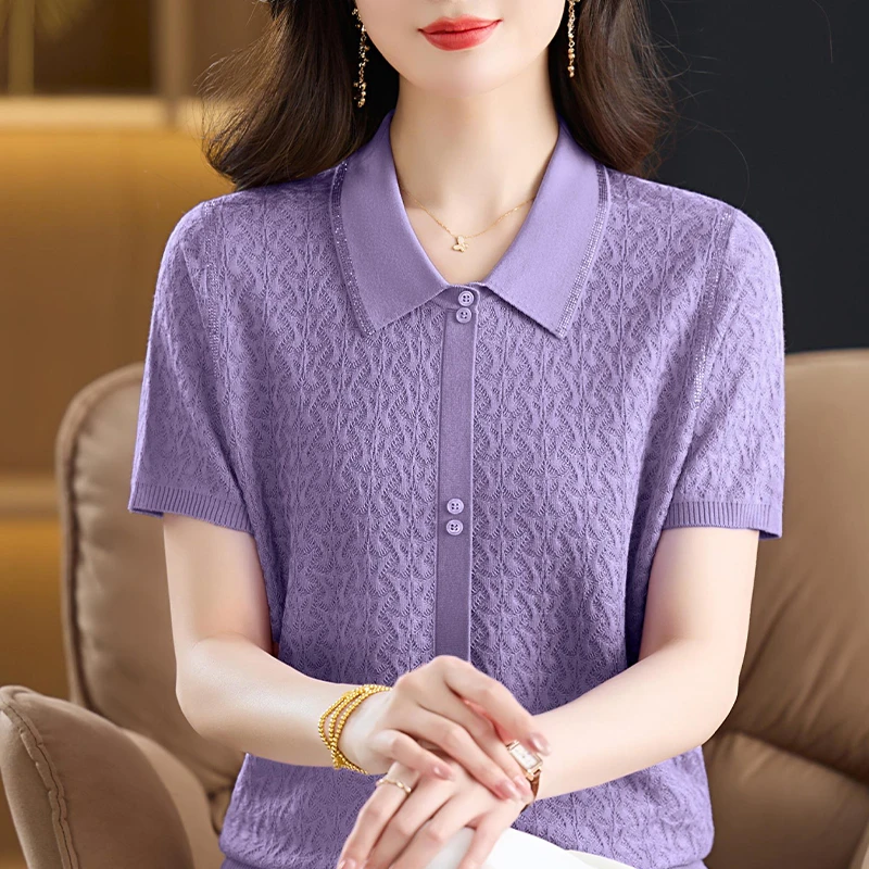 2025夏季新款冰丝短袖T恤薄上衣女中老年宽松凉快套头T恤打底汗衫