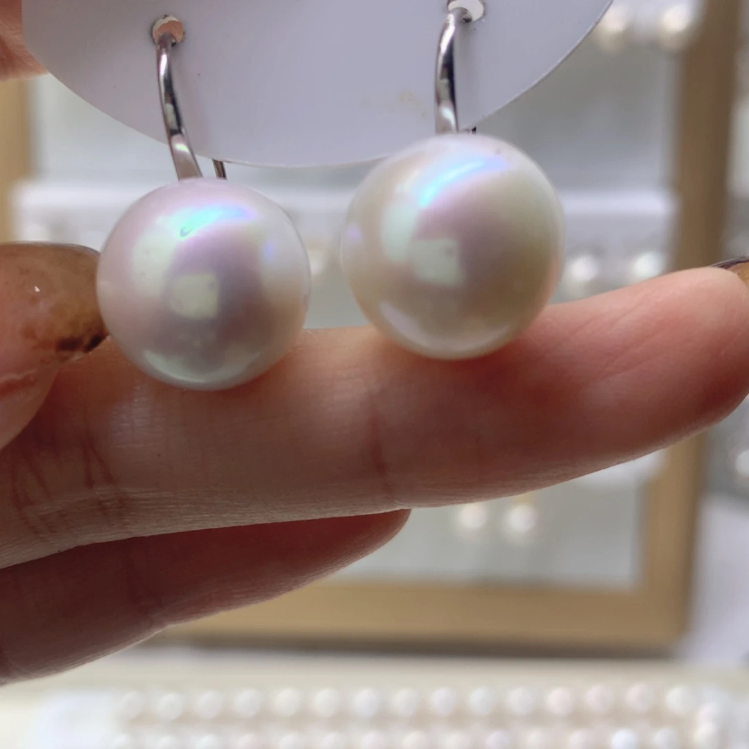 耳饰银S925镶嵌淡水珍珠