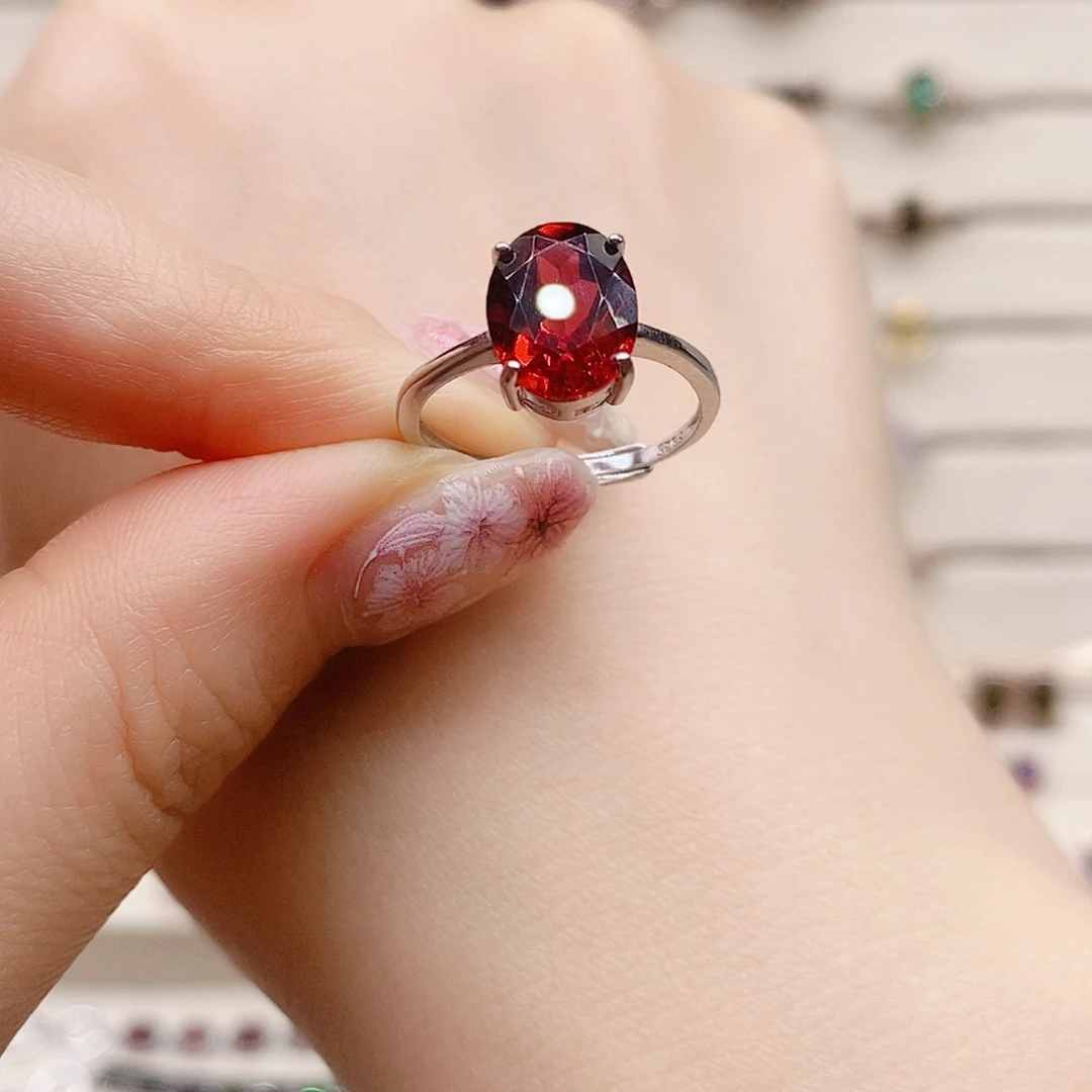 石榴石戒指银S925镶嵌戒指