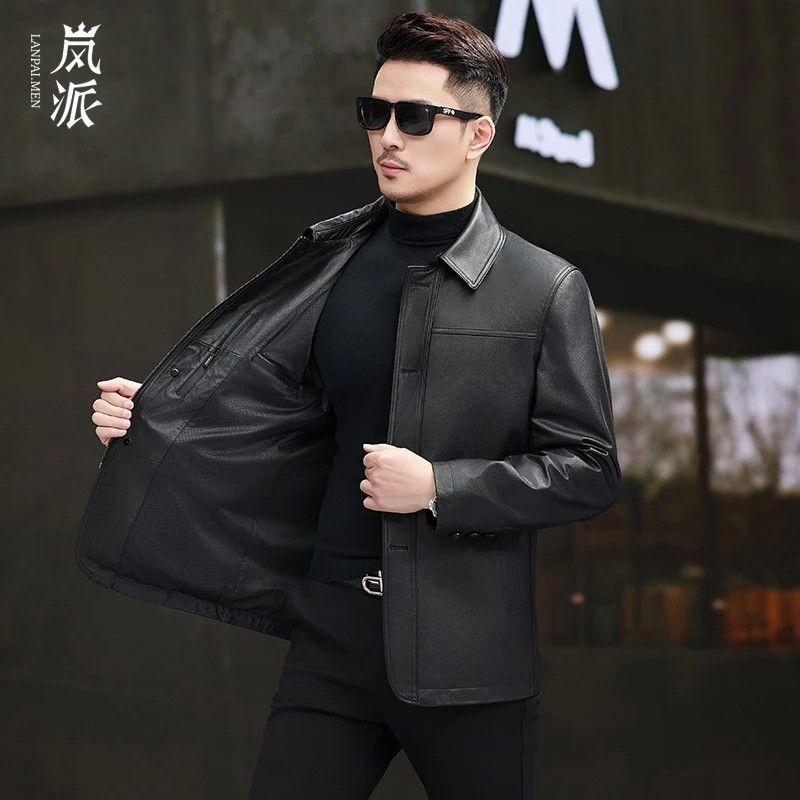 Lanpai/岚派2025男士春季新款中长款100%头层小海宁男士真皮皮衣