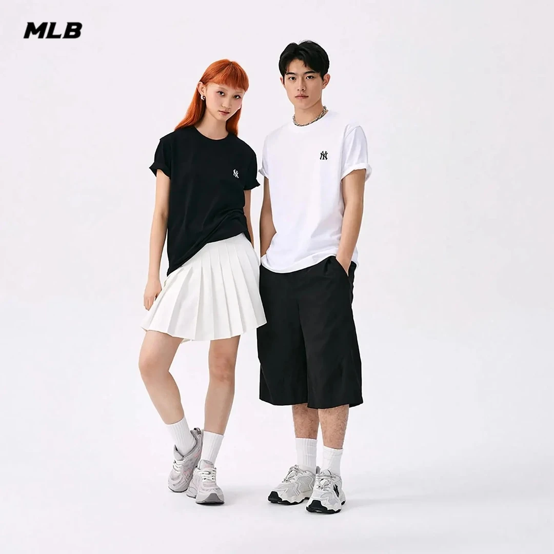 MLB正品纯色百搭刺绣小印花休闲运动风短袖 男女同款3ATSB0153