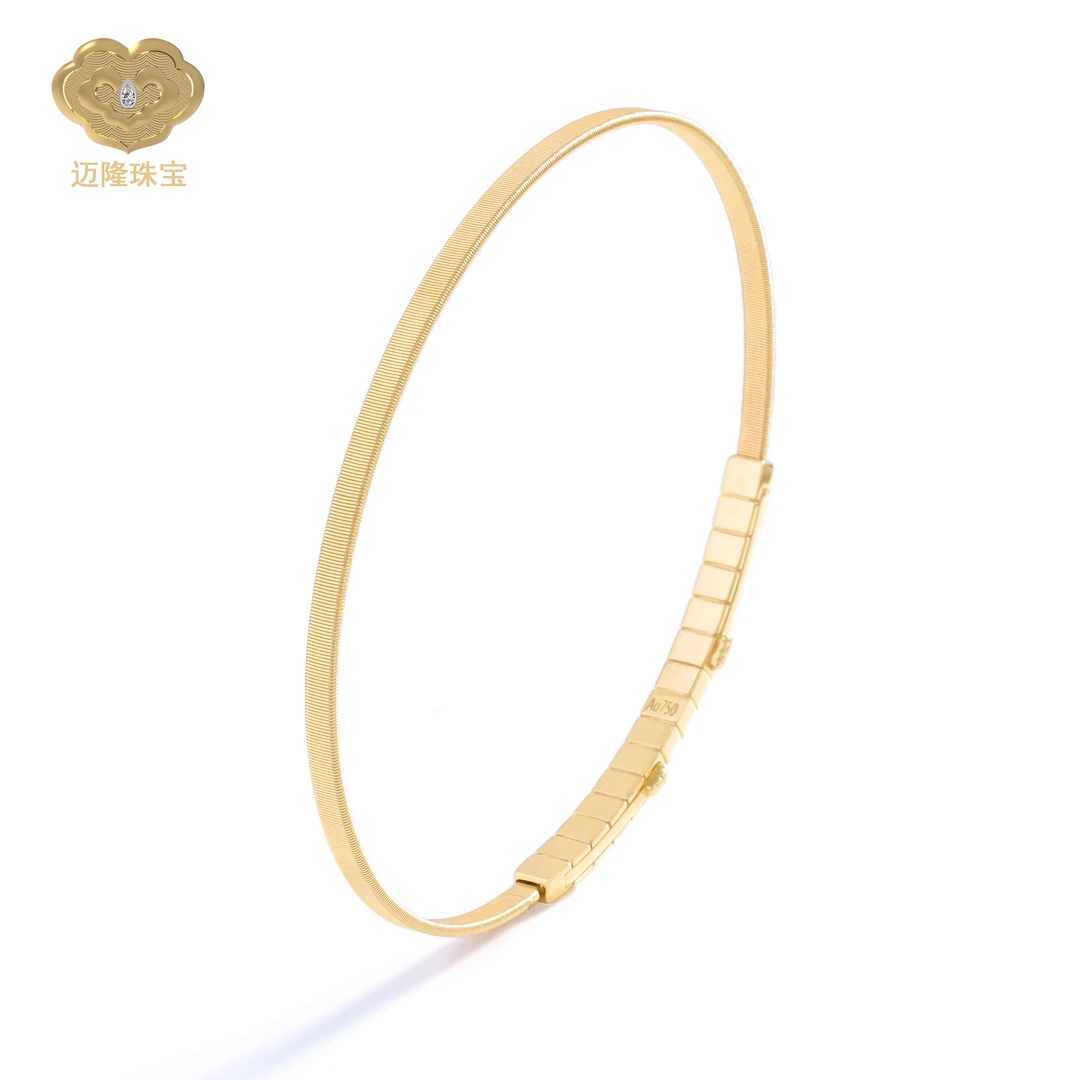 迈隆珠宝2.2mm绕丝可调节款素金⼿镯意大利设计款纯手工简约百搭