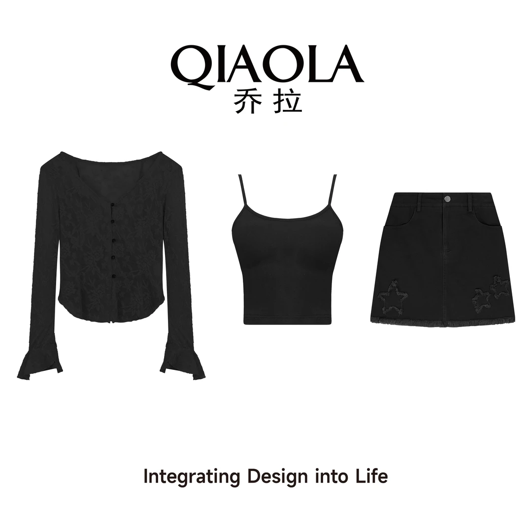 QIAOLA/乔拉【蓓蕾织梦】秋梦蕾丝针织五角星刺绣遮肉显瘦套装预售