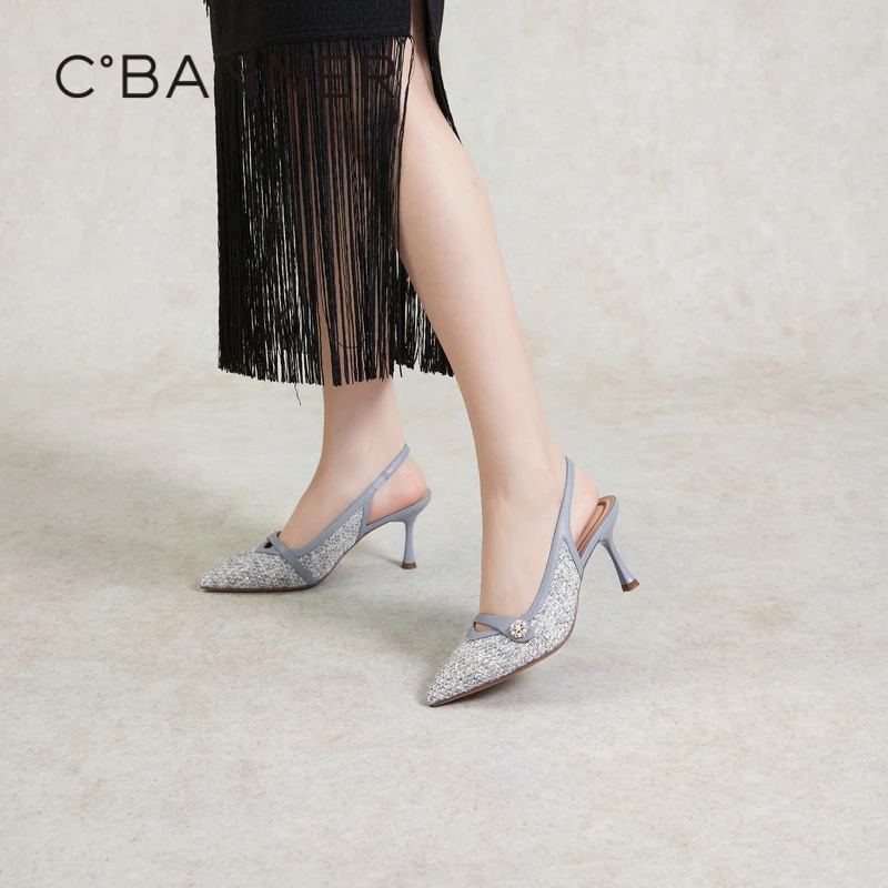 【静音系列】千百度小香风尖头高跟鞋夏季凉鞋A24257792