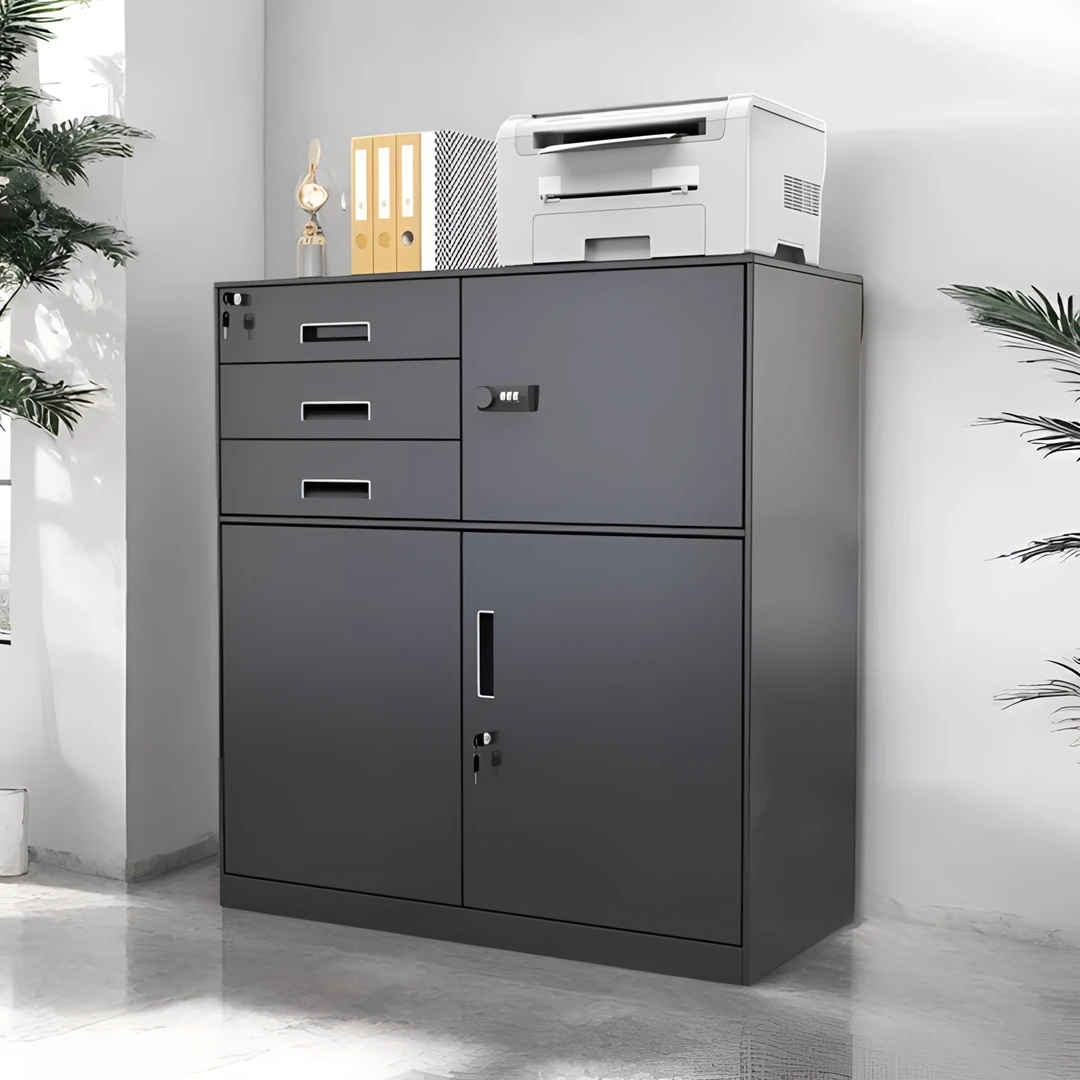 【每月爆款】办公室偏三保铁皮文件柜矮柜多层抽屉带锁资料收纳柜子