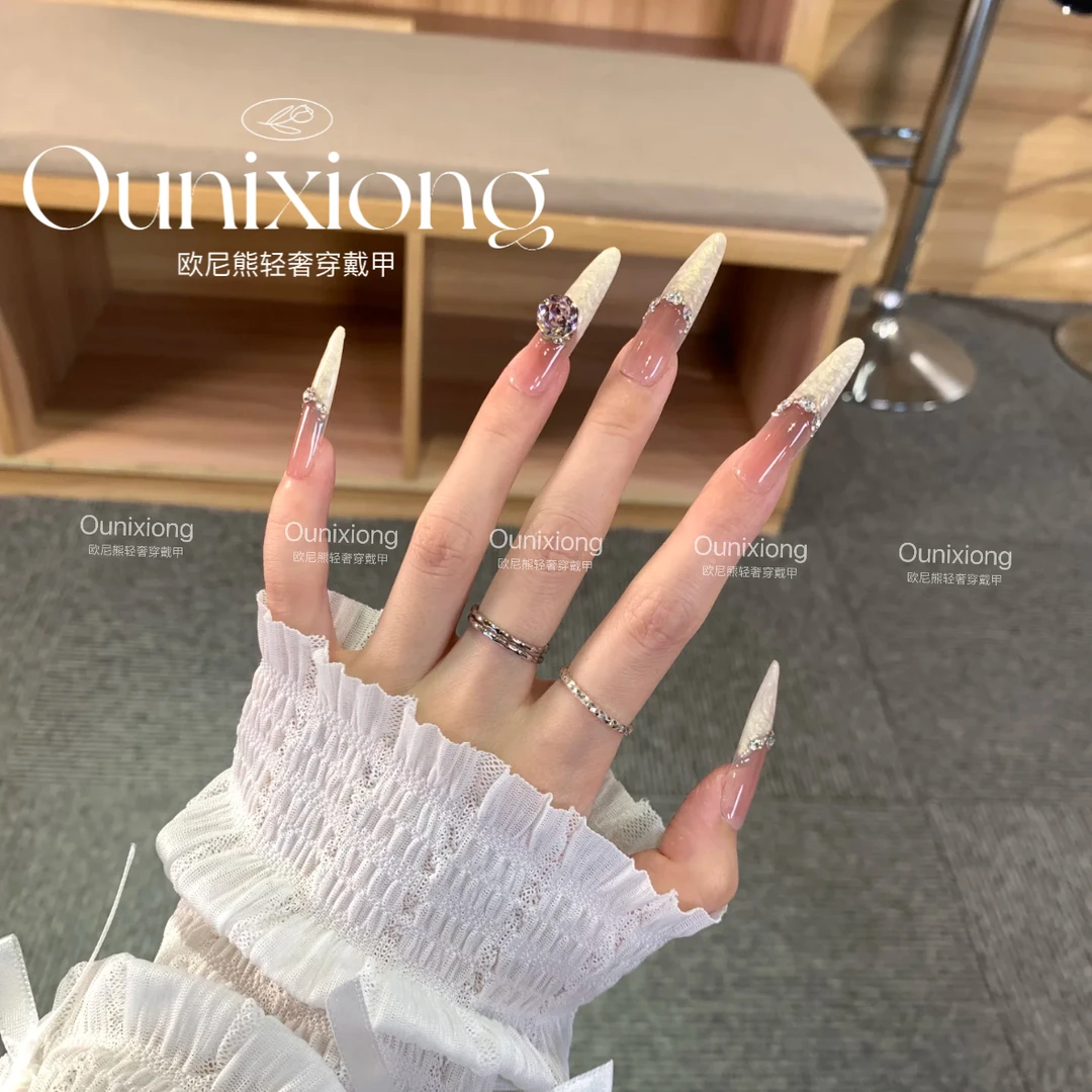 气质晕染腮红渐变螺纹法式手工穿戴甲片美甲纯手工穿戴甲简约高级