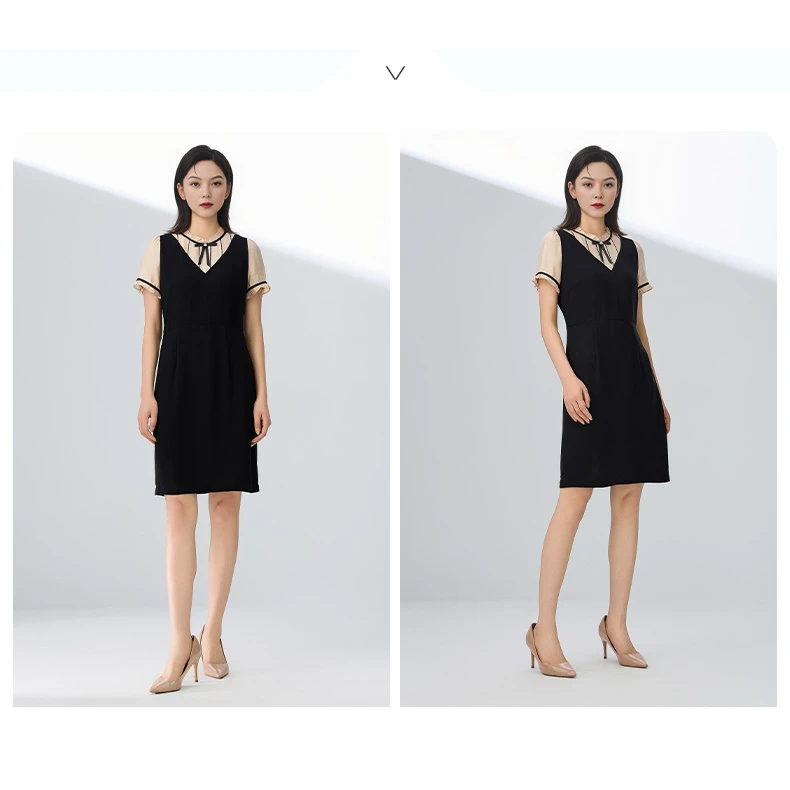 假两件木耳花边精致装饰点缀温柔春夏连衣裙VDS864DRX0