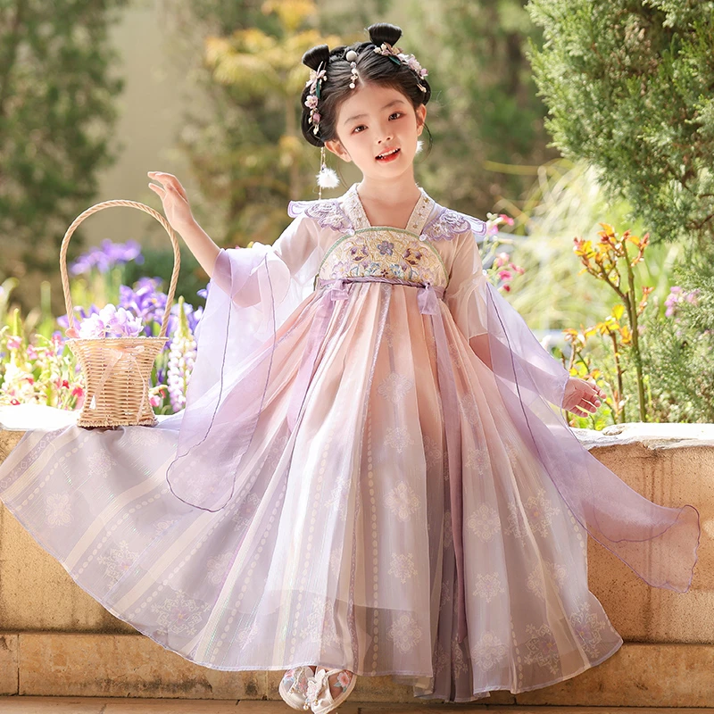 SL3365汉服女童夏款儿童古装超仙唐装中国风夏装女孩古风连衣裙夏