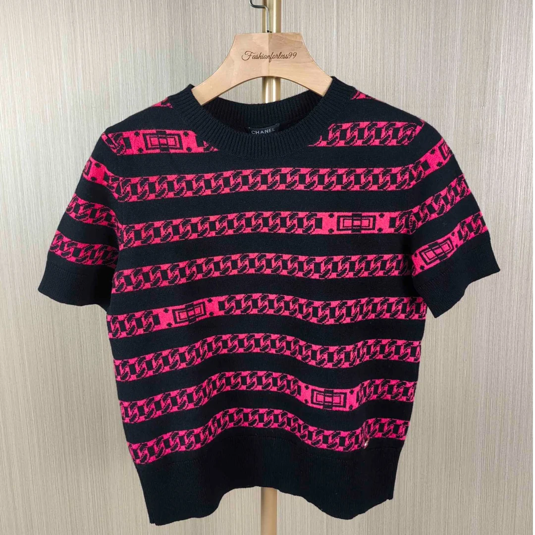 99新 Chanel/香奈儿 拼色羊绒短袖 36 18147326