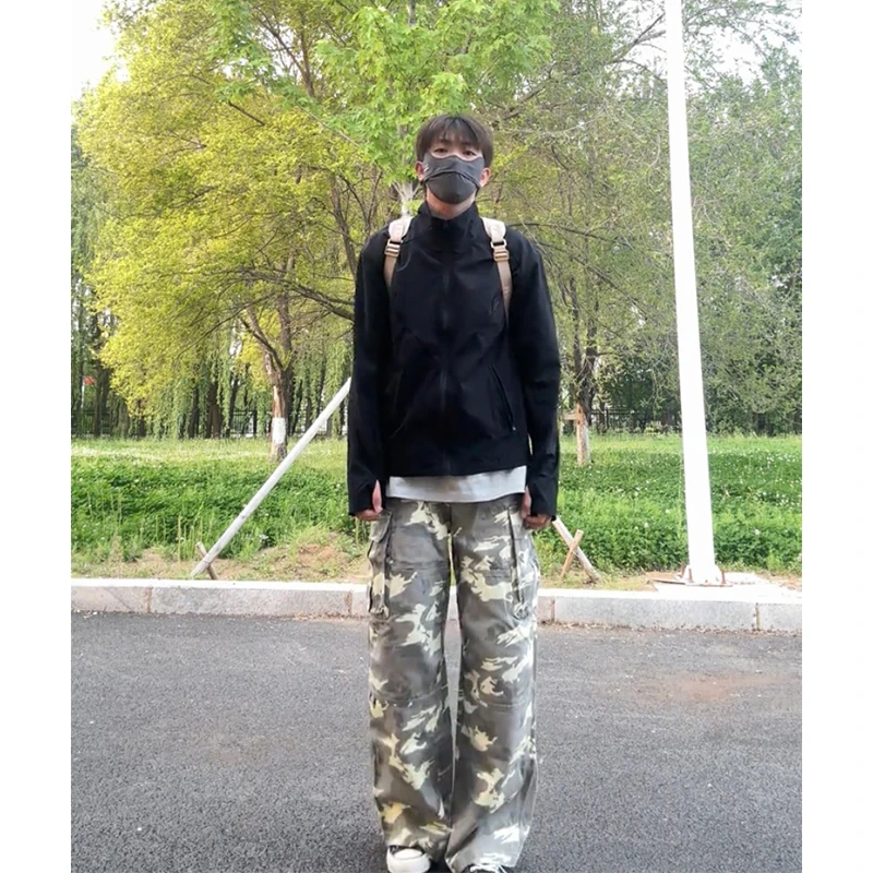 黑色网眼原纱立领防晒衣男夏季美式运动跑步轻量薄款透气防晒外套