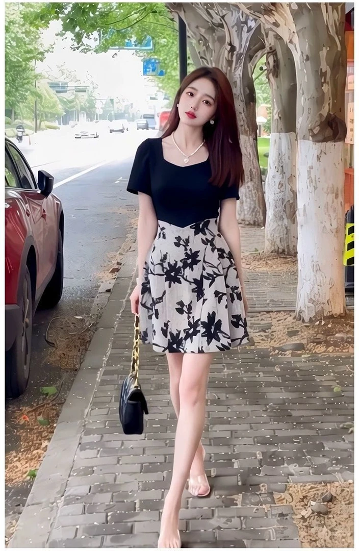 赫本风法式复古连衣裙子女小众设计感气质名媛收腰显瘦小个子短裙