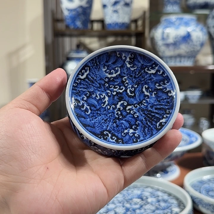 摆件瓷宇泽堂江崖海水盖置