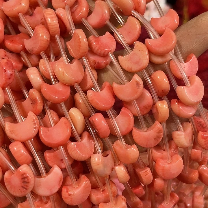 玛瑙/玉髓合金珠宝半成品一条粉豆豆月亮