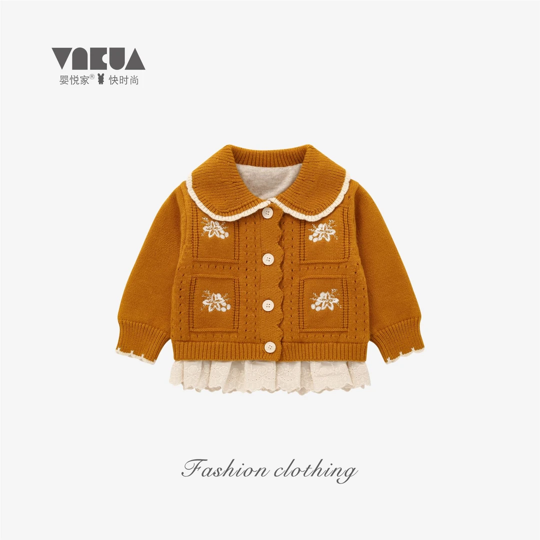 婴悦家冬款女宝宝时尚甜美小香翻领精致小花针织外套 93230预售