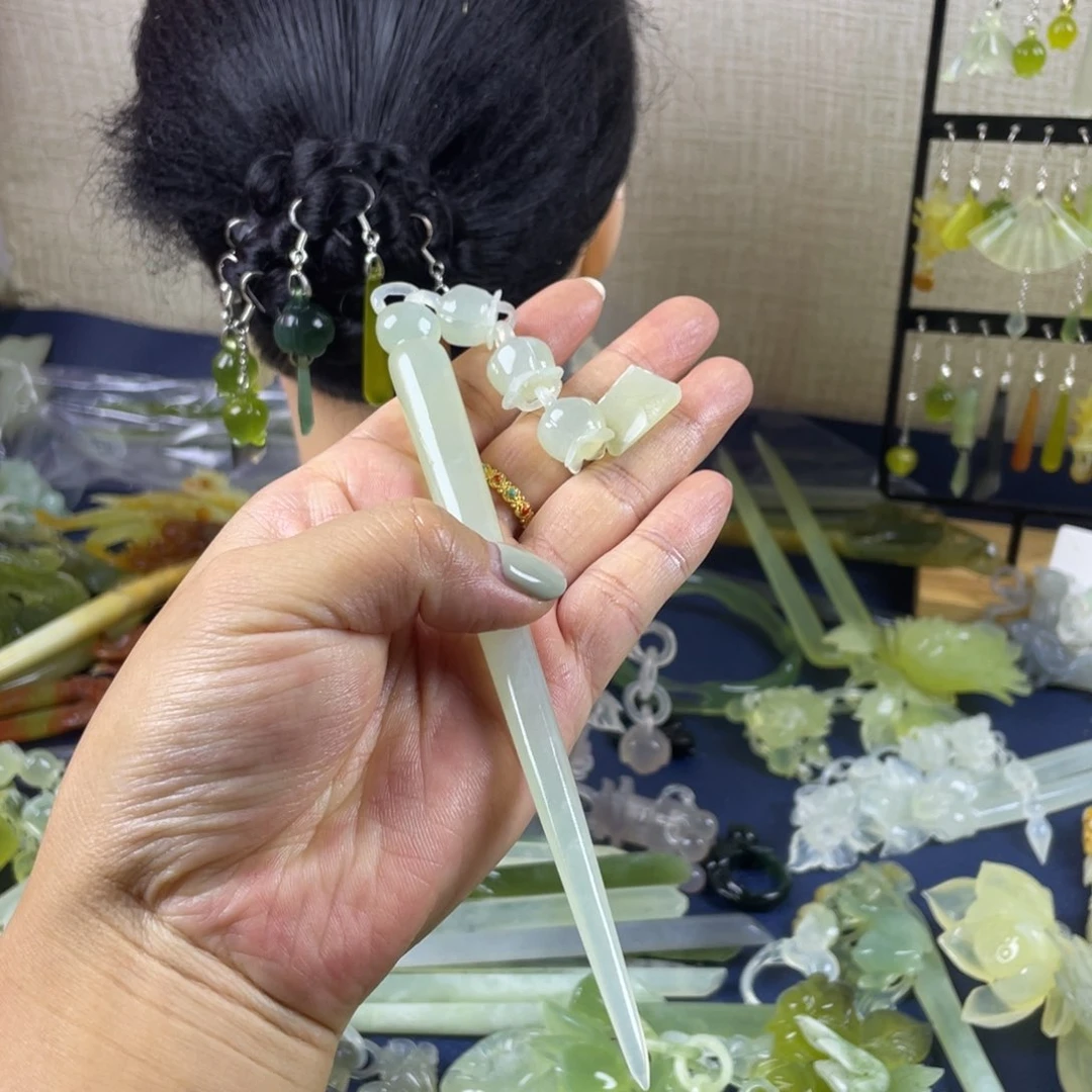 木***っ蛇纹石玉未镶嵌发饰