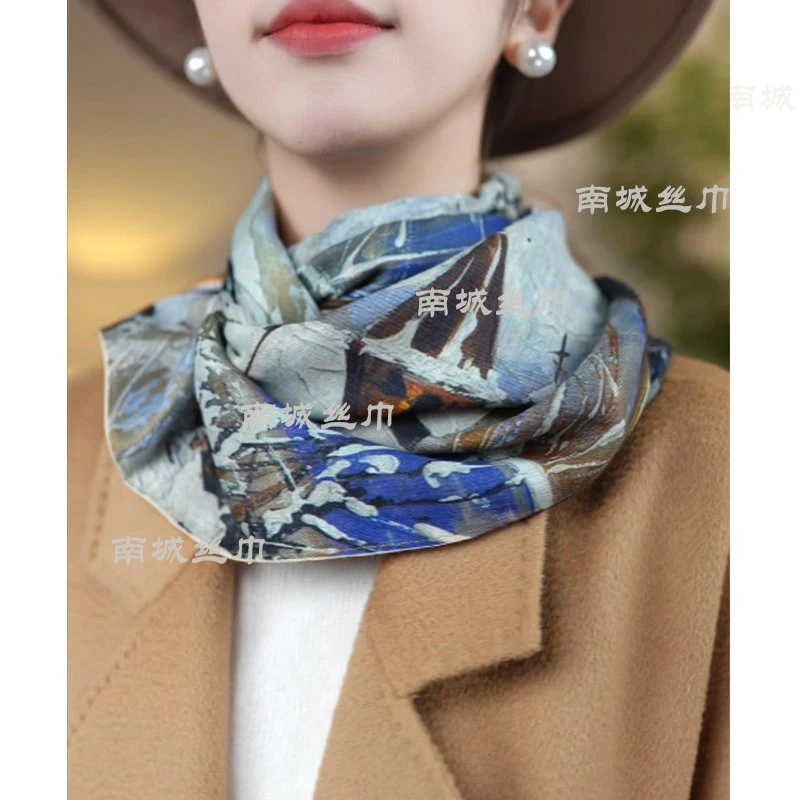 JR#【山雪霖】爆款围巾88大方巾丝绒绵艺术油画风保暖搭配女士