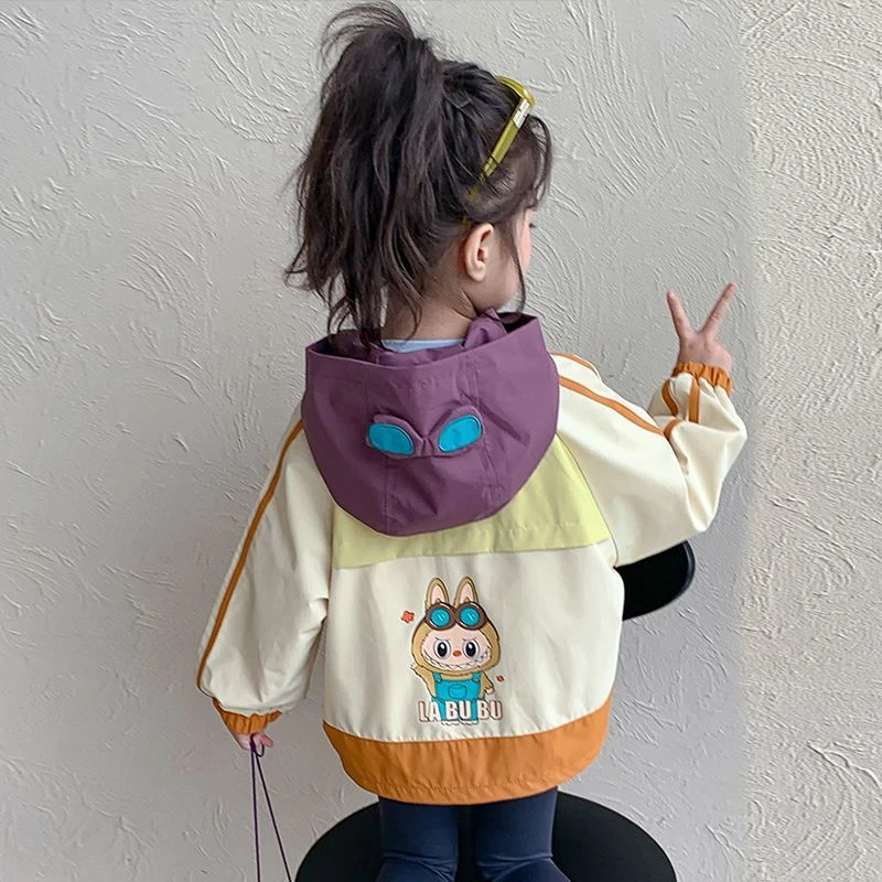 女童秋装拉布布外套新款洋气儿童休闲韩版拼接连帽冲锋衣上衣