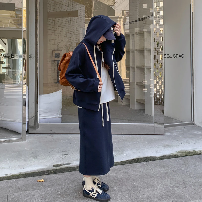 休闲风卫衣套装裙女2025春秋新款韩系穿搭氛围感慵懒风外套半身裙