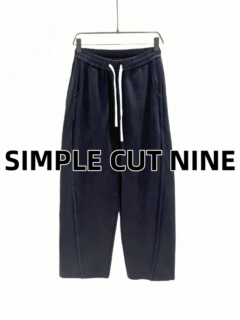 新日系宽松生命复古毛边秋季海上休闲裤阔腿直筒高档裤子女装男