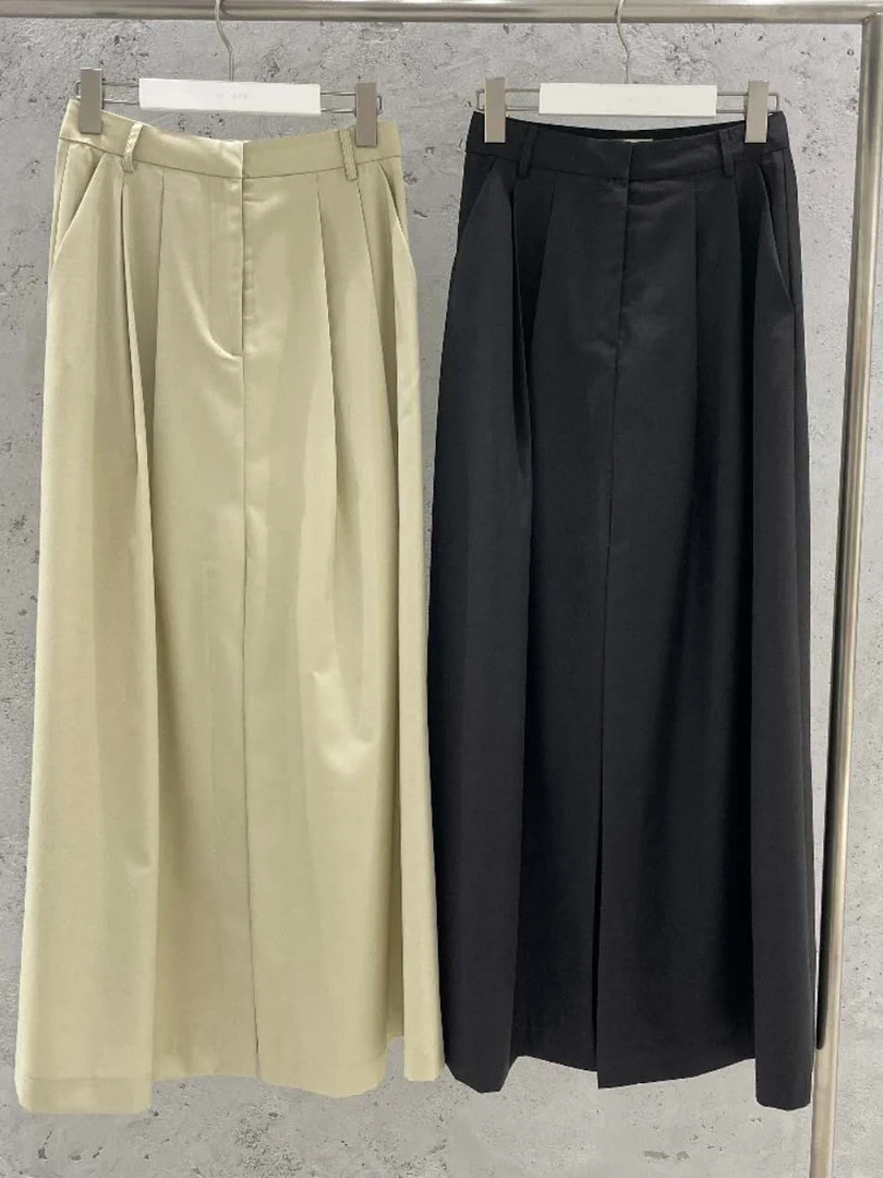 【NO退NO换】6pence/sixteen 捏褶前开叉A摆高腰西装半裙/25072402