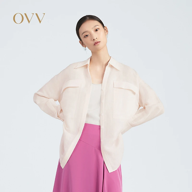 【达播】OVV春夏亚麻桑蚕丝混纺宽松长袖休闲衬衫GNEAJ13006A