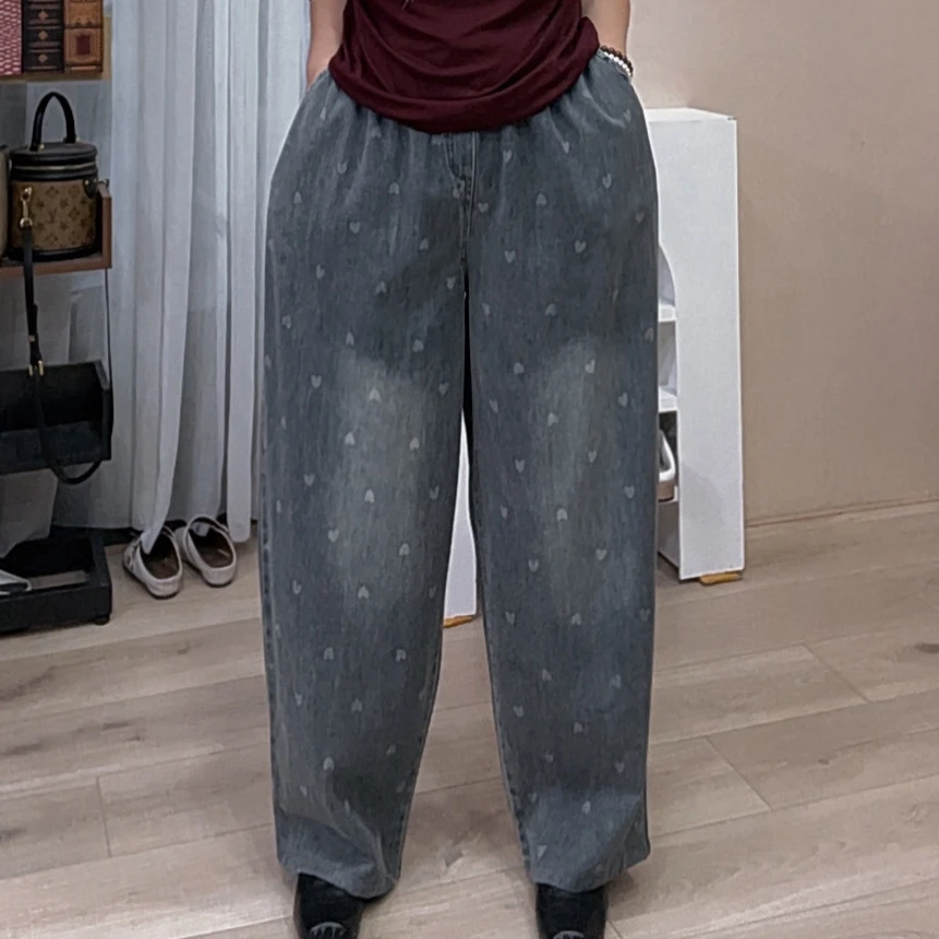 933牛仔印花爱心秋新款长裤女