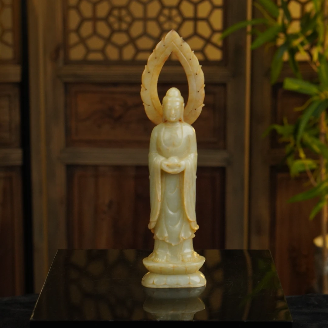 【清】白玉释迦牟尼立像（高21.5cm宽5.5cm重326g）