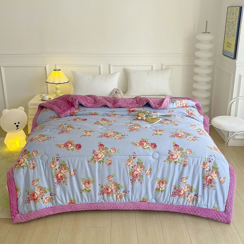 【简绒专属】2024新款轻奢印花牡丹豆豆被