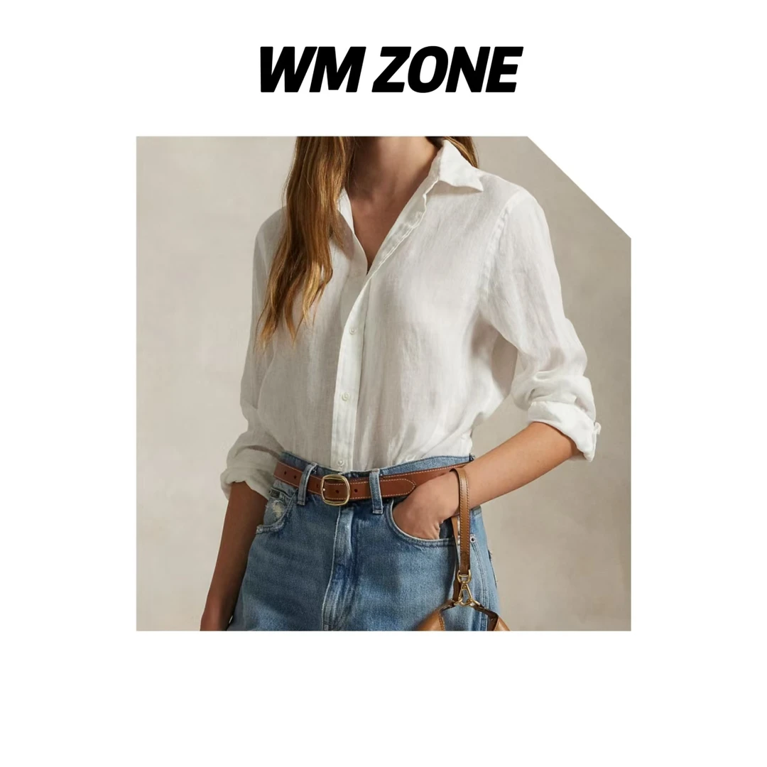 虎儿 3288 白色宽松版亚麻衬衫